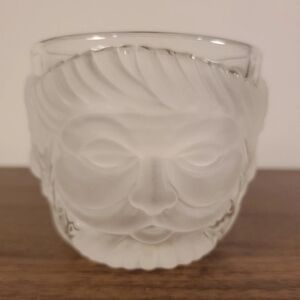 Mikasa Crystal Votive Candle Holder Retro Santa Face Frosted Glass